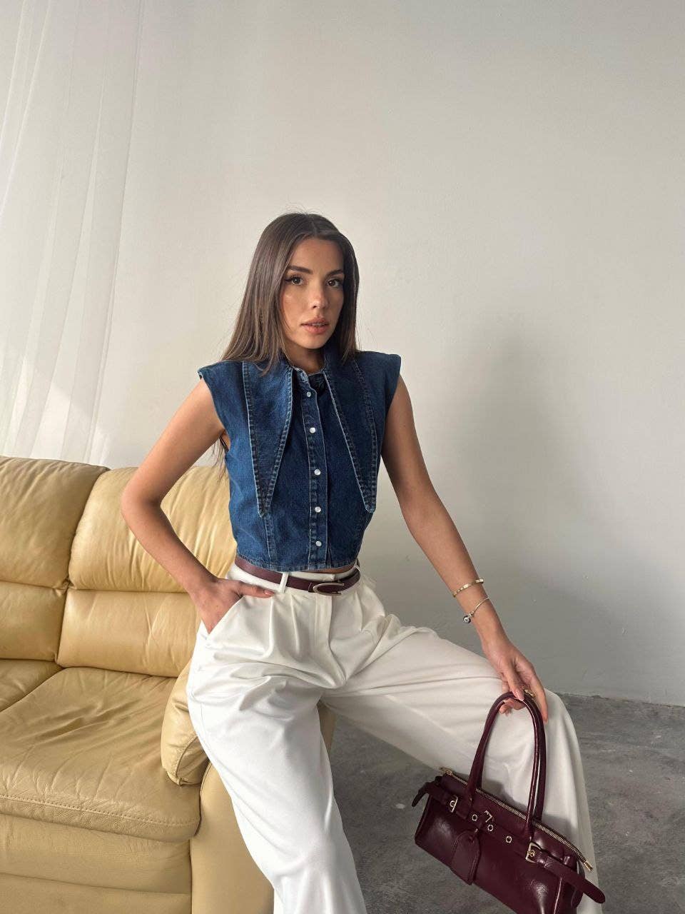 💙 Blouse en denim SIENA avec col long - Chemise bohème boutonnée