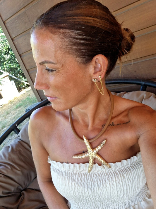 Collier ETOILE DOREE– Cordon camel & pendentif étoile de mer
