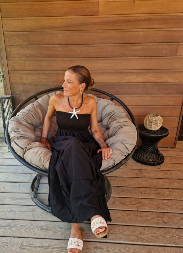 Robe NOA – Robe longue bustier noire en gaze de coton