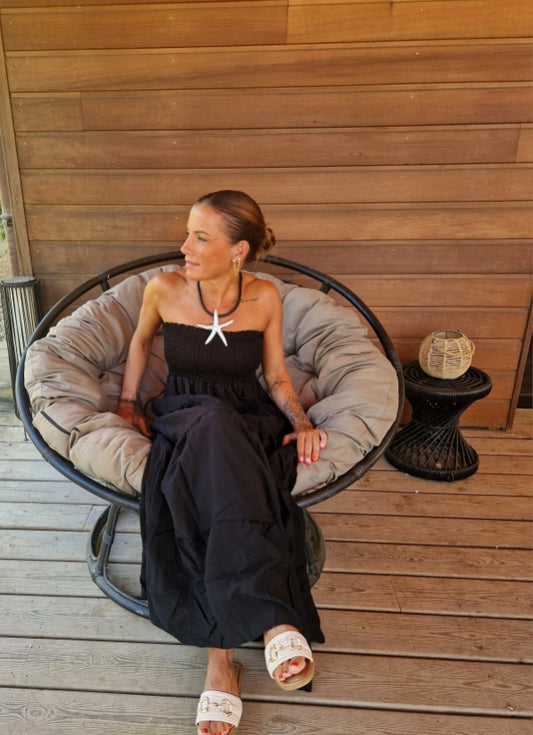 Robe NOA – Robe longue bustier noire en gaze de coton