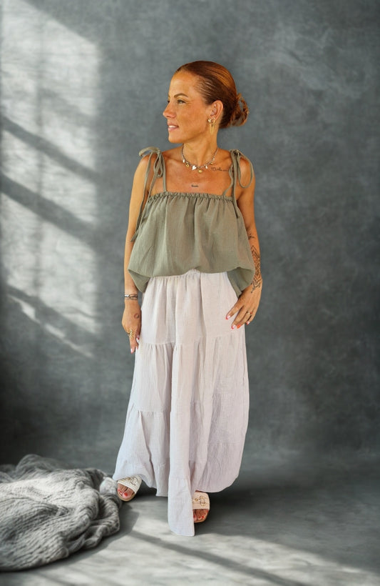 Jupe DOLCE – Gaze de coton beige, taille unique 34-42