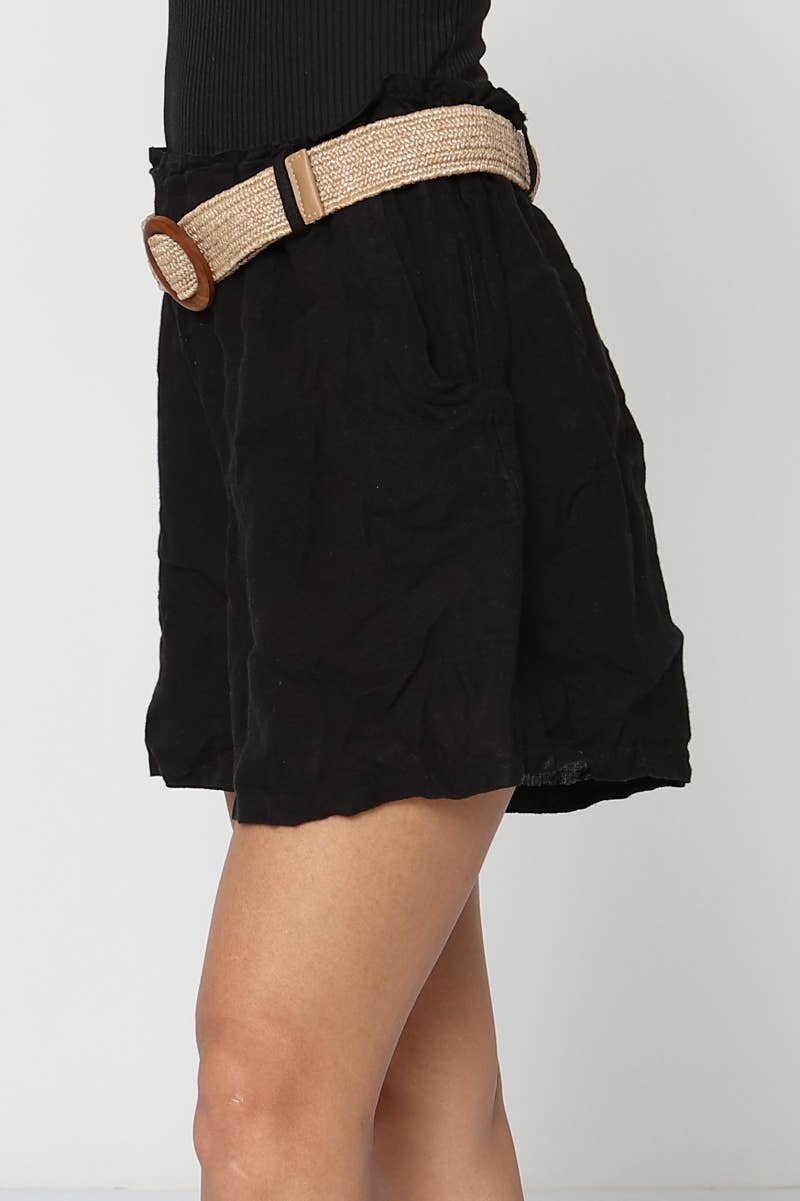 Short LINA NOIR – 100 % lin premium & ceinture naturelle
