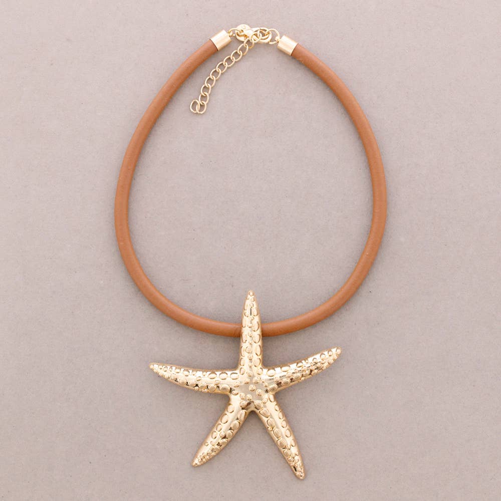 Collier ETOILE DOREE– Cordon camel & pendentif étoile de mer