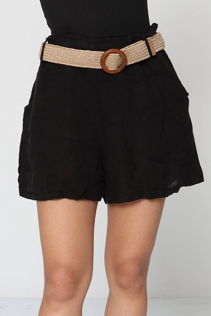 Short LINA NOIR – 100 % lin premium & ceinture naturelle