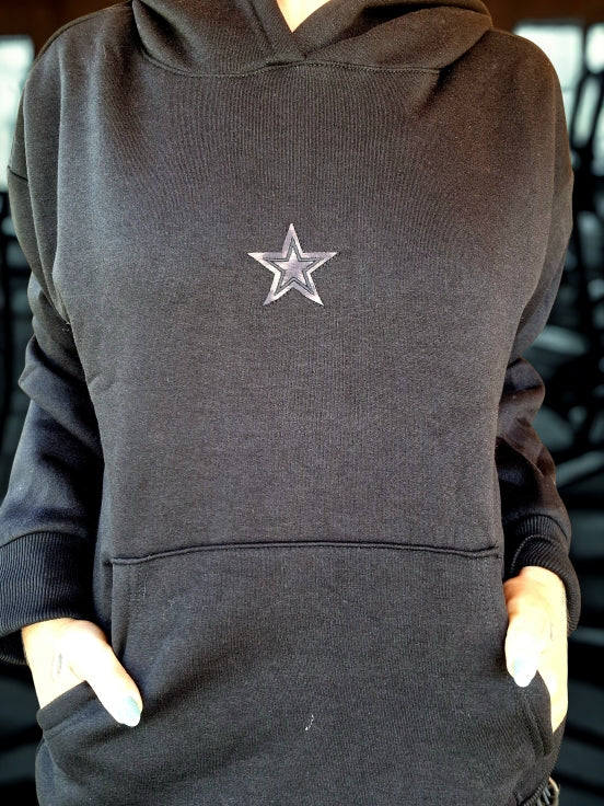 Sweat à Capuche Noir – Étoile Imprimée dans le Dos