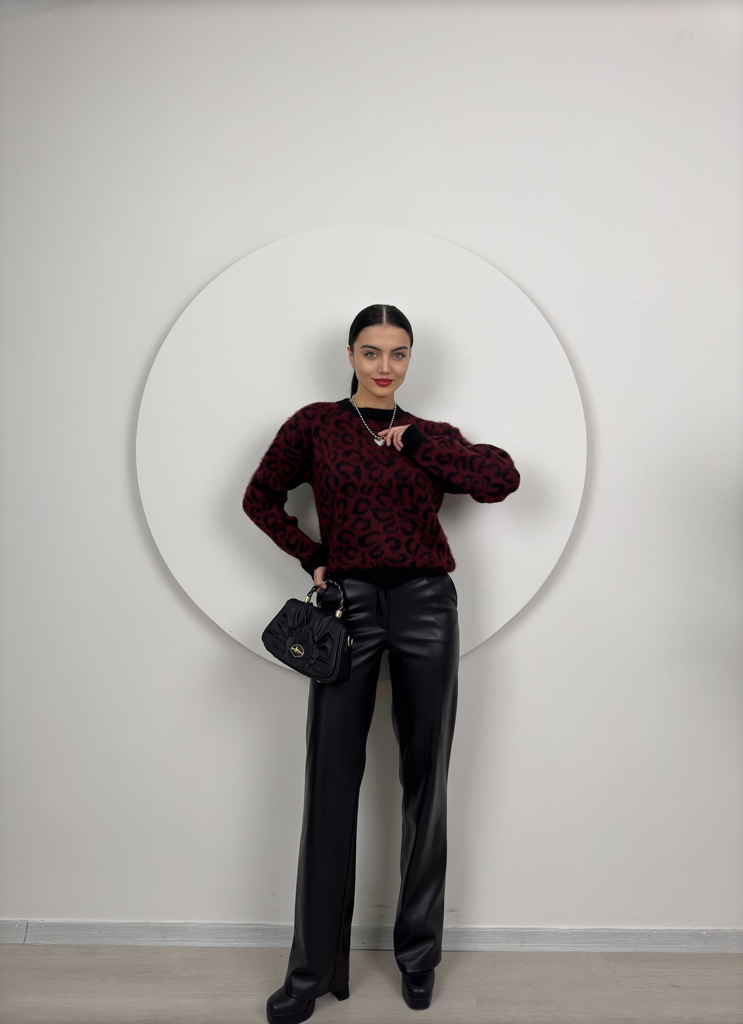 Pull Leopard Bordeaux & Noir – Ultra Doux, Taille Unique