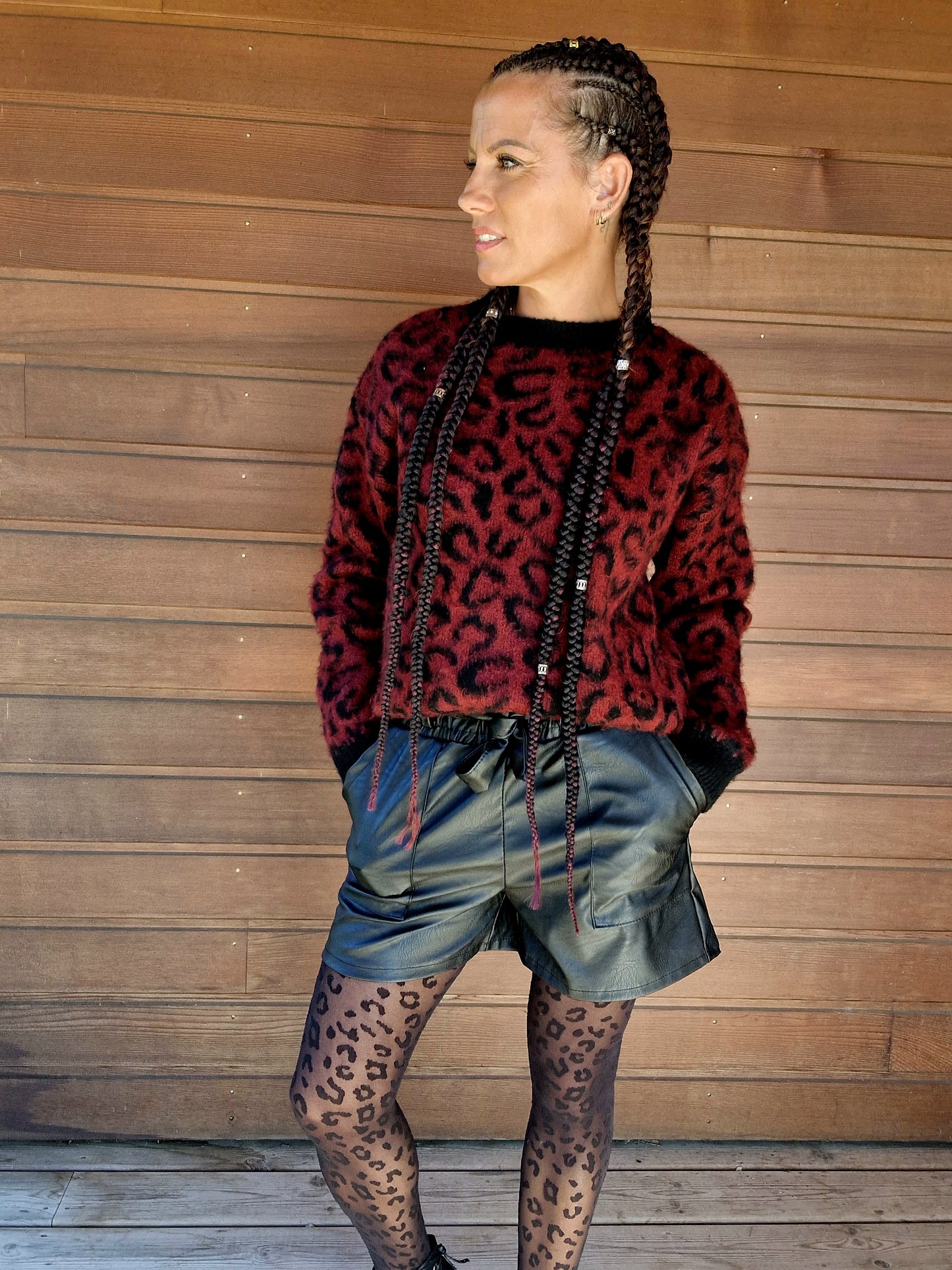 Pull Leopard Bordeaux & Noir – Ultra Doux, Taille Unique