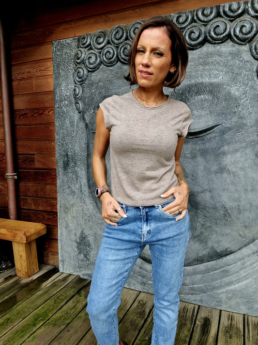 T-shirt Femme Casual Taupe – Basique Confortable