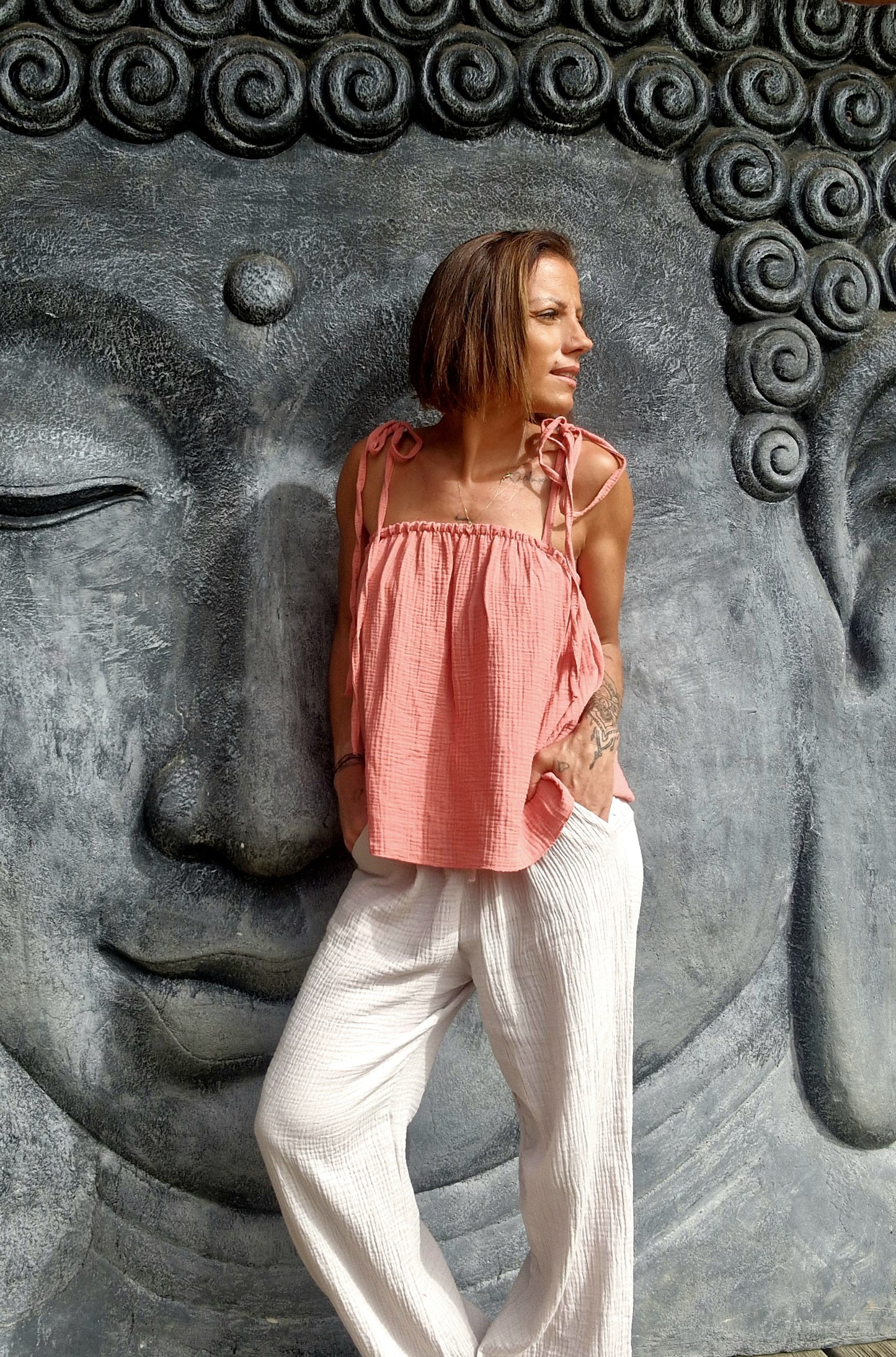 Top NAHIA – Gaze de coton & bretelles réglables (Taille unique)